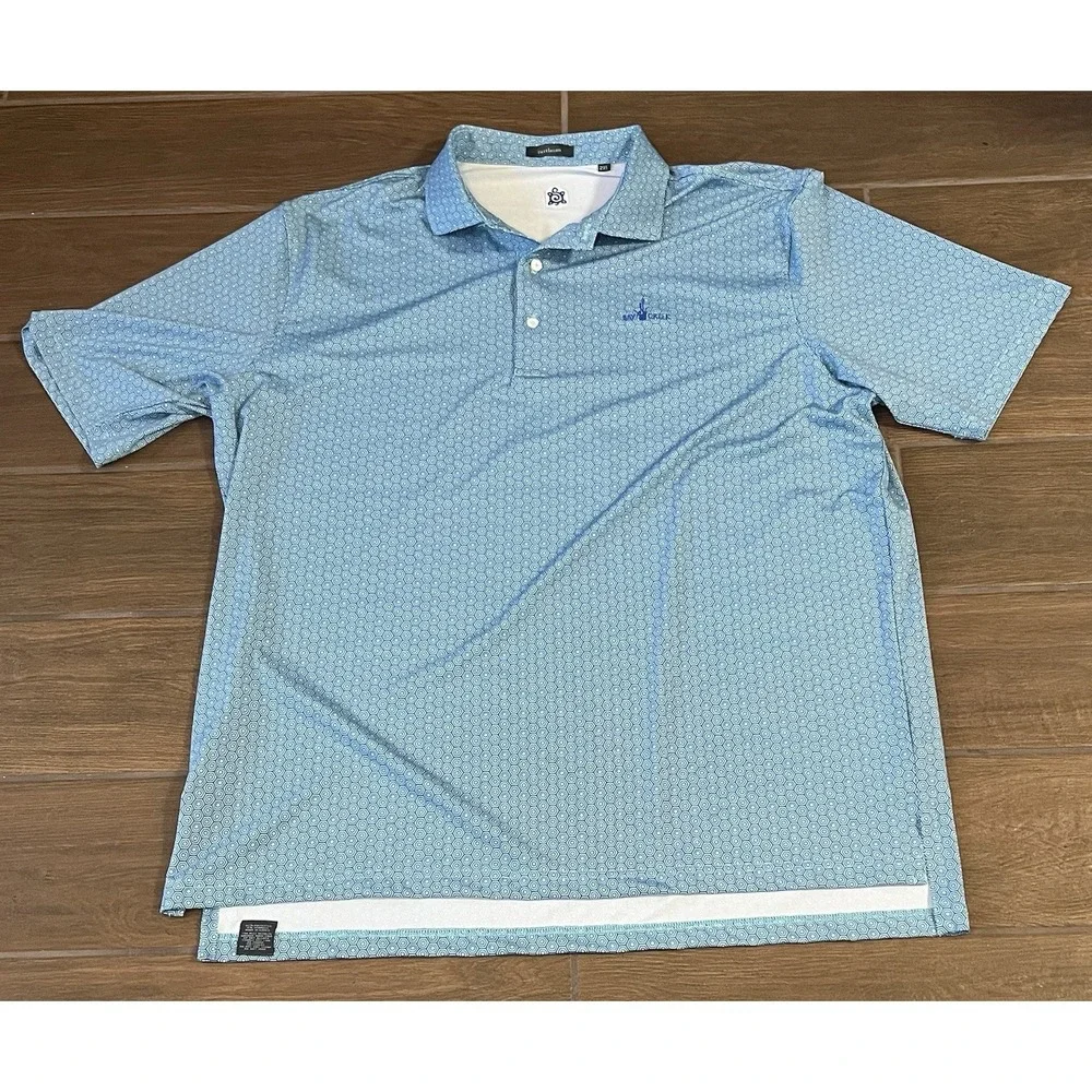 TURTLESON Golf Polo Shirt Men's Size 2XL Geometric Teal Short Sleeve Bay Creek